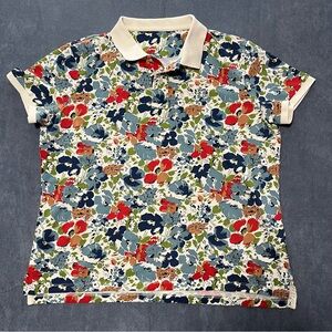 Ralph Lauren Women XL? Polo Shirt Ivory Floral Cotton Preppy Casual Top Blouse